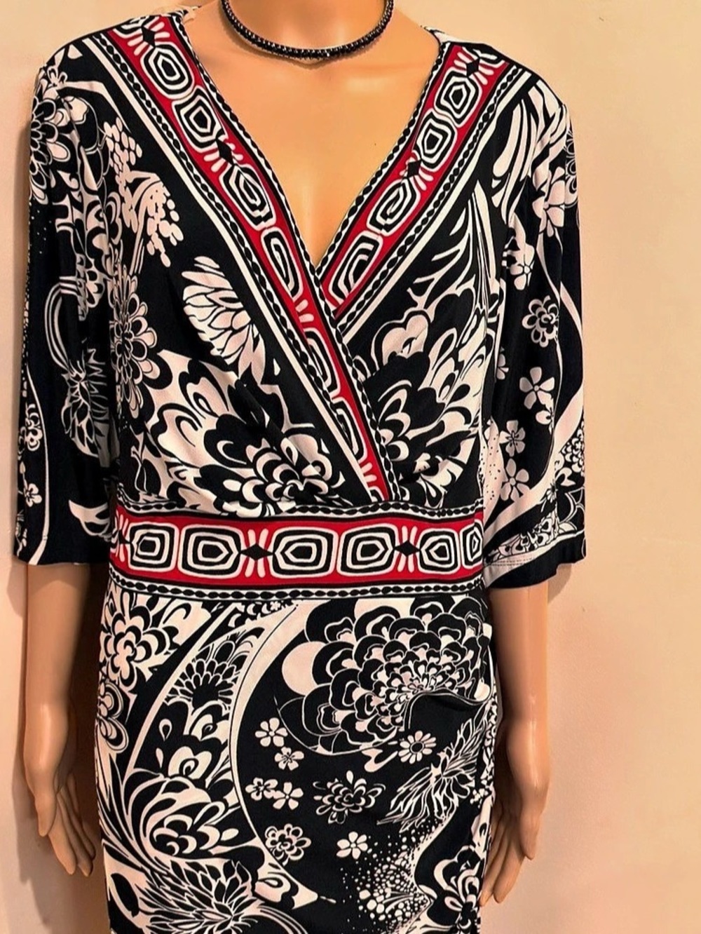 Signature by Robbie Bee Signature Floral Wrap Midi Dress Black & Red Size 18W